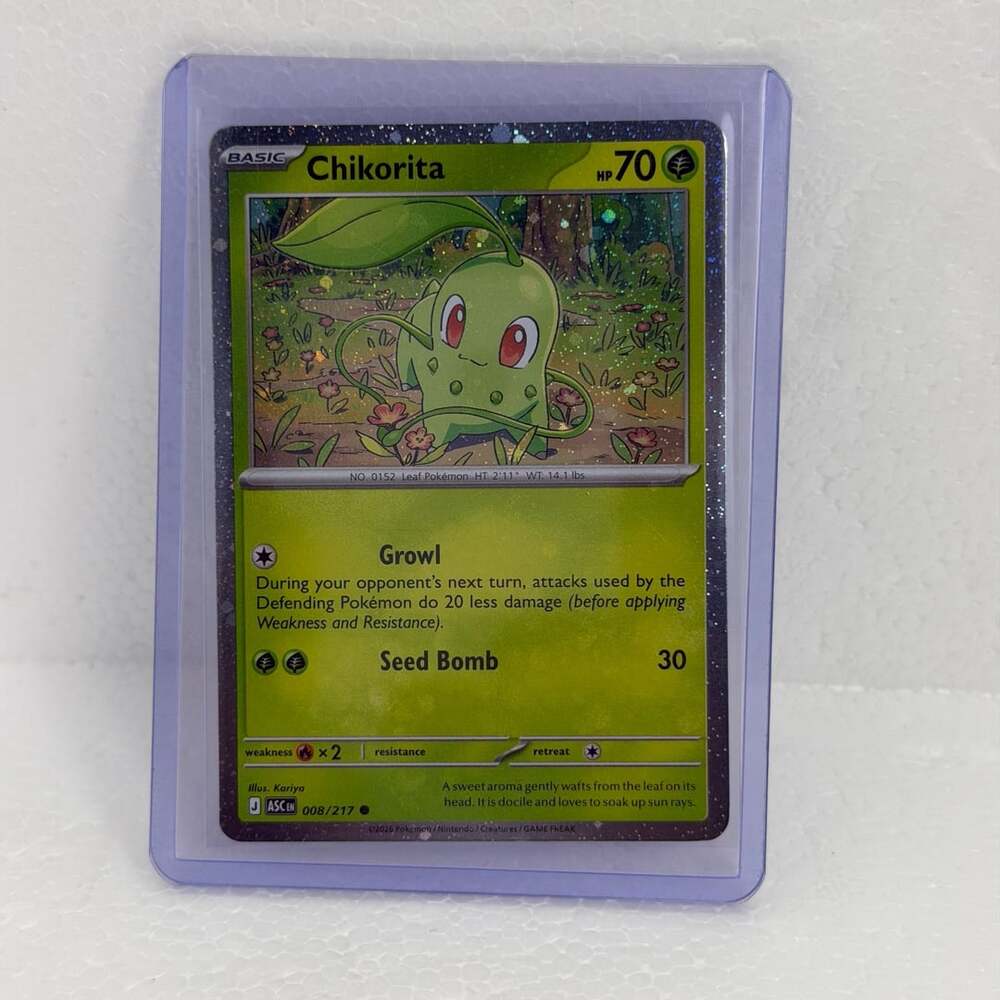 Chikorita Reverse Holo 008/217 Ascended Heroes Pokemon Card “Holo Bleed + Swirl”